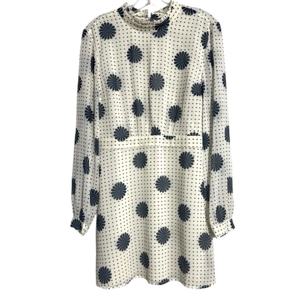 ModCloth Made for Wowing Navy Ivory Floral Long Sleeve Open Back Mini Dress